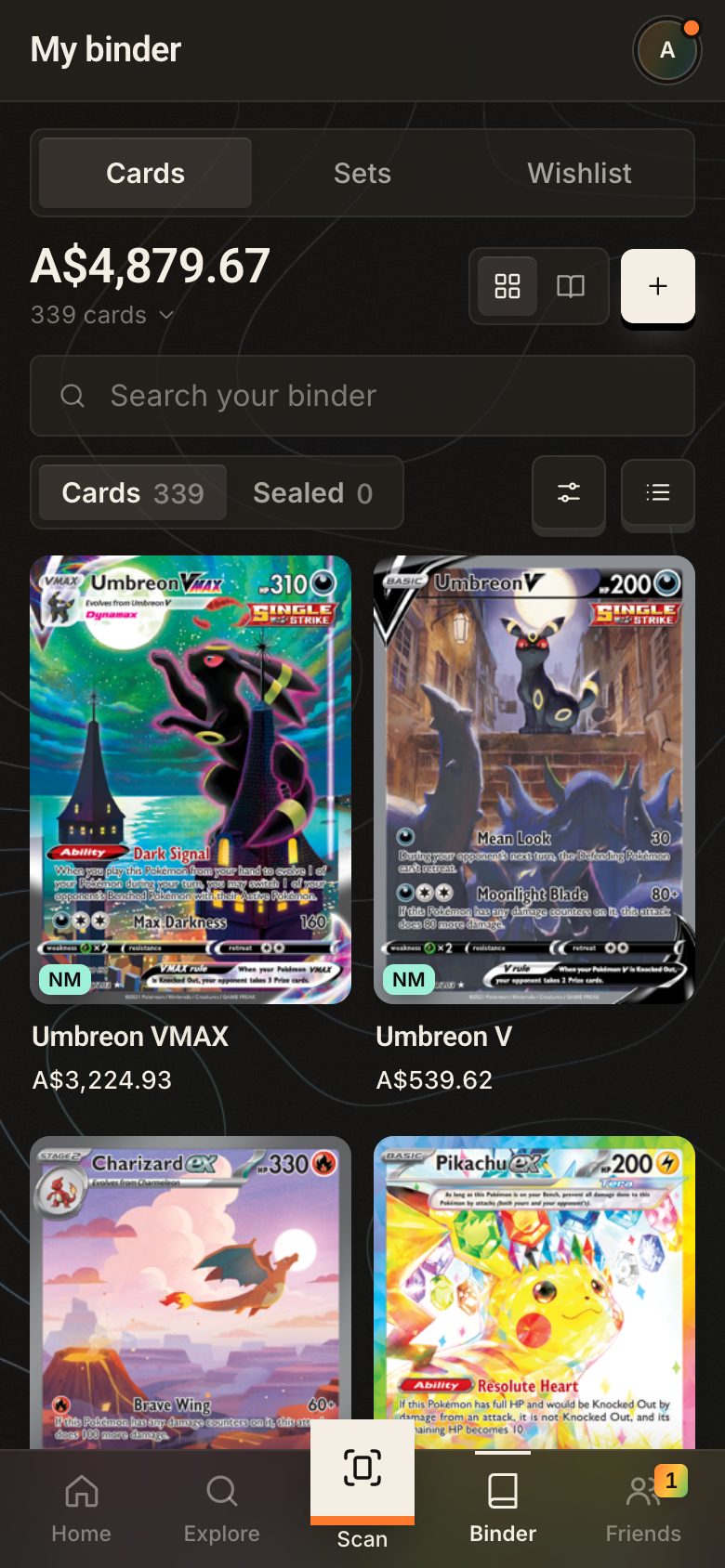 HoloQuest mobile binder: A$4,879.67 across 339 cards