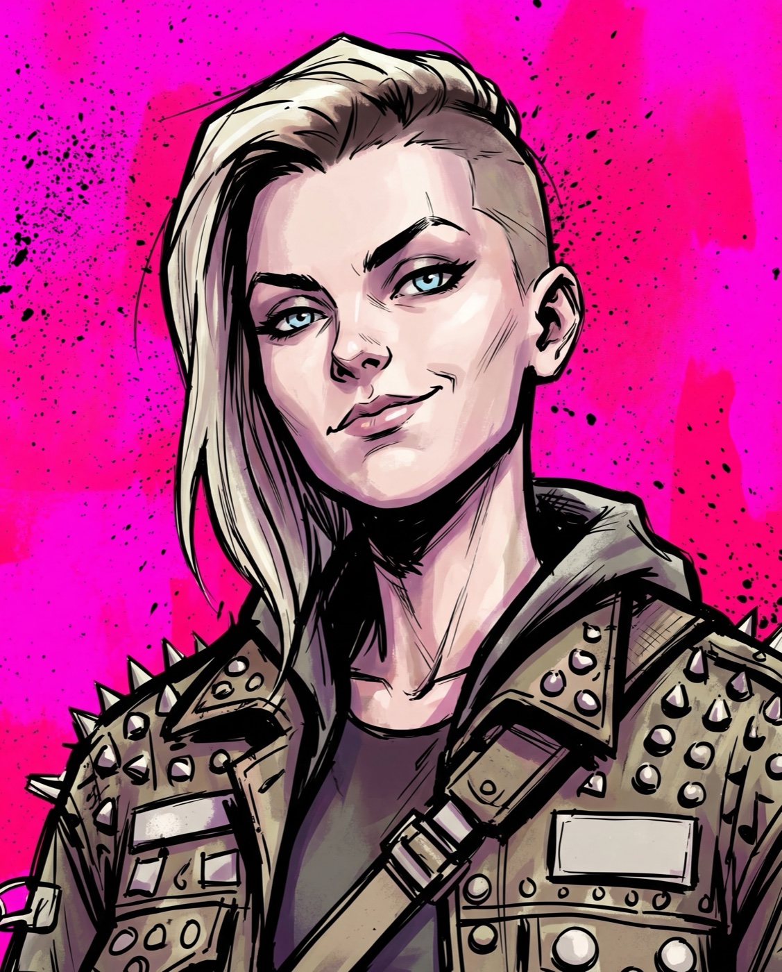 Hawk — rider portrait against her signature magenta